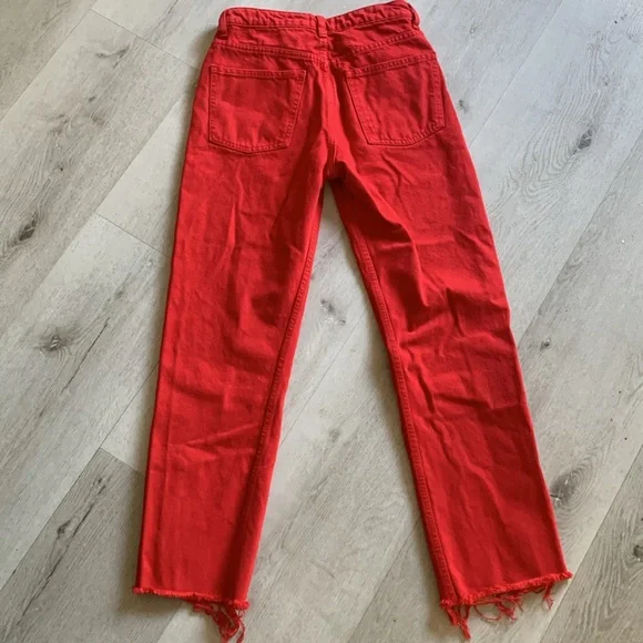 Zara The 90's Full Length Jeans Red Size 4 buttons fly raw ham - Picture 16 of 16